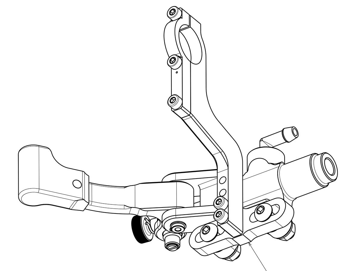 Skizze der Gale Speed Daumenbremse (nicht im Lieferumfang) mit Lenkerhalter