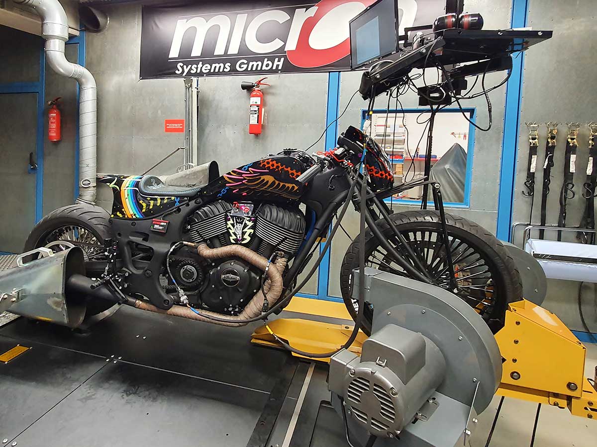 Indian Dragster auf dem micron Leistungsprüfstand