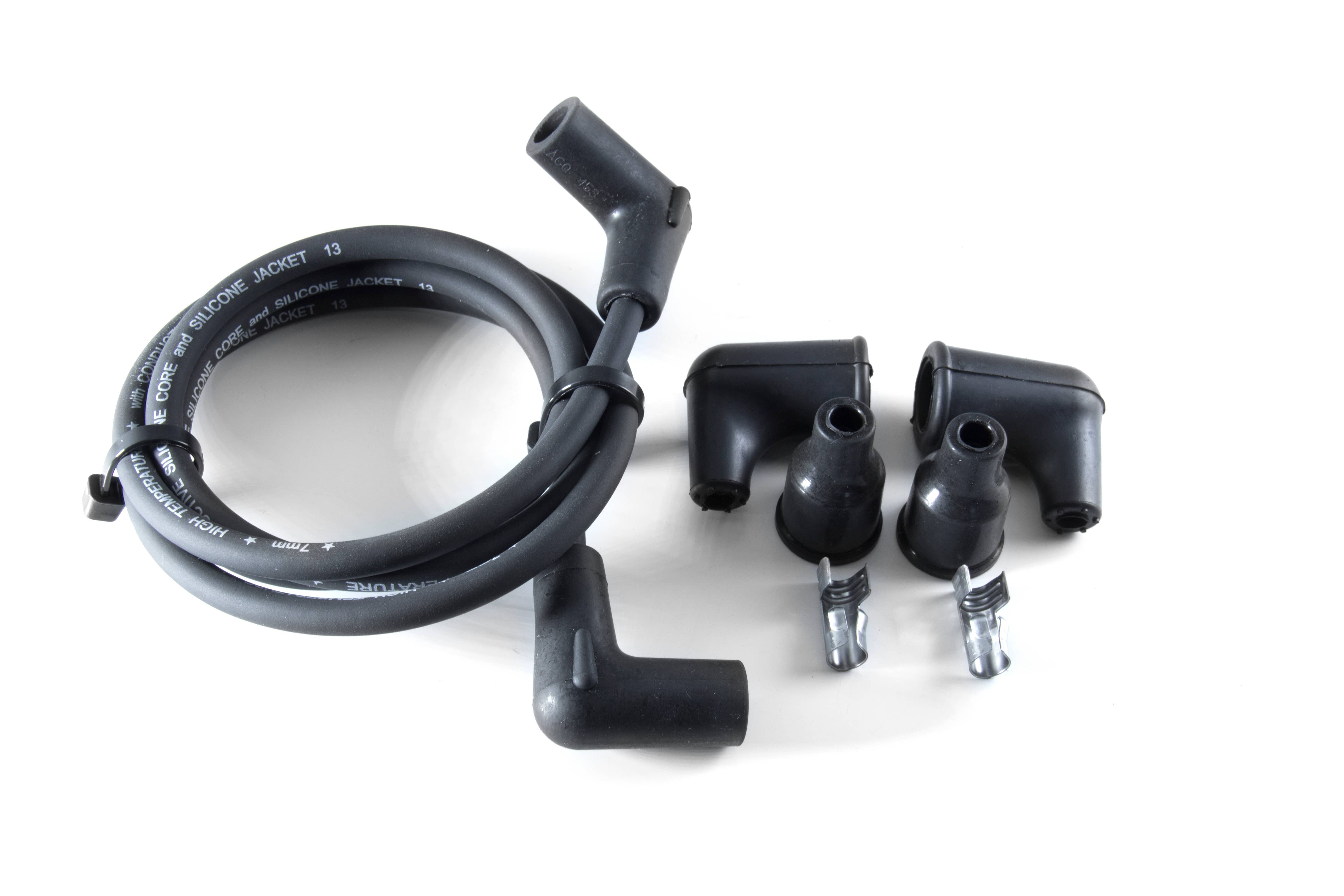 Dyna Zündkabel mit Graphitabschirmung und zwei 90° Kerzensteckern schwarz, 7mm