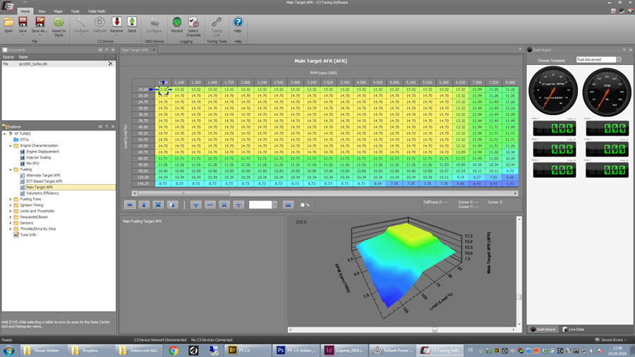 Screenshot der Software des Power Vision 3 zur Abstimmung der Victory Octane 16-