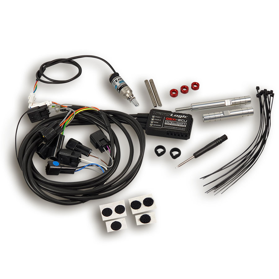 Lieferumfang des Translogic QSXi Quickshifter 4-Kanal für 4-Zylinder mit in den Kerzensteckern  integrierten Zündspul