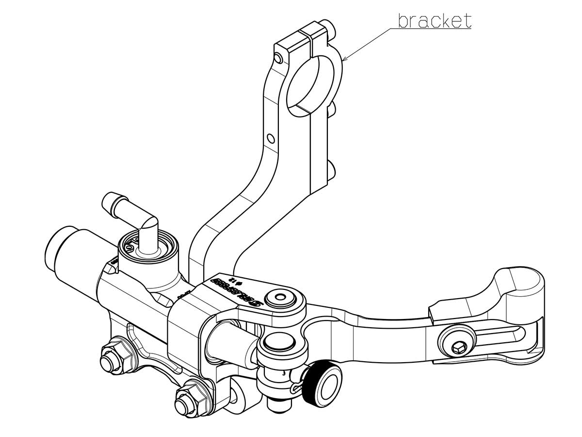 Skizze der Gale Speed Daumenbremse (nicht im Lieferumfang) mit Lenkerhalter