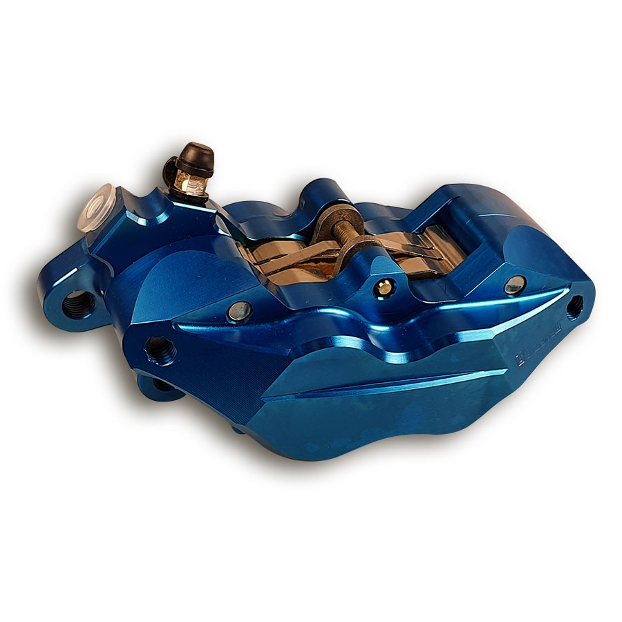 Nissin CNC 4-Kolbenbremssattel rechts blau von hinten