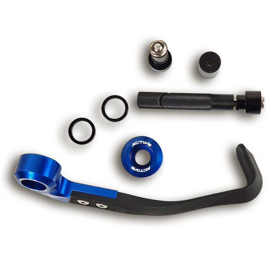 Active Bremshebelprotektor mit Lenkerende, Set blau eloxiert für Lenkerinnendurchmesser von 18 bis 19,4 mm