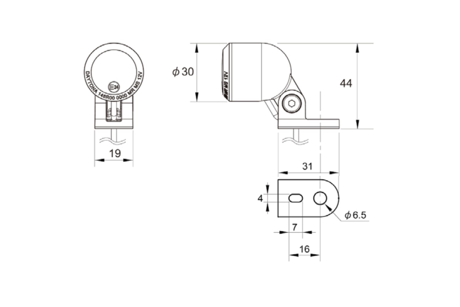 Masse des D-Tail LED Rücklicht mit einstellbarer Befestigung