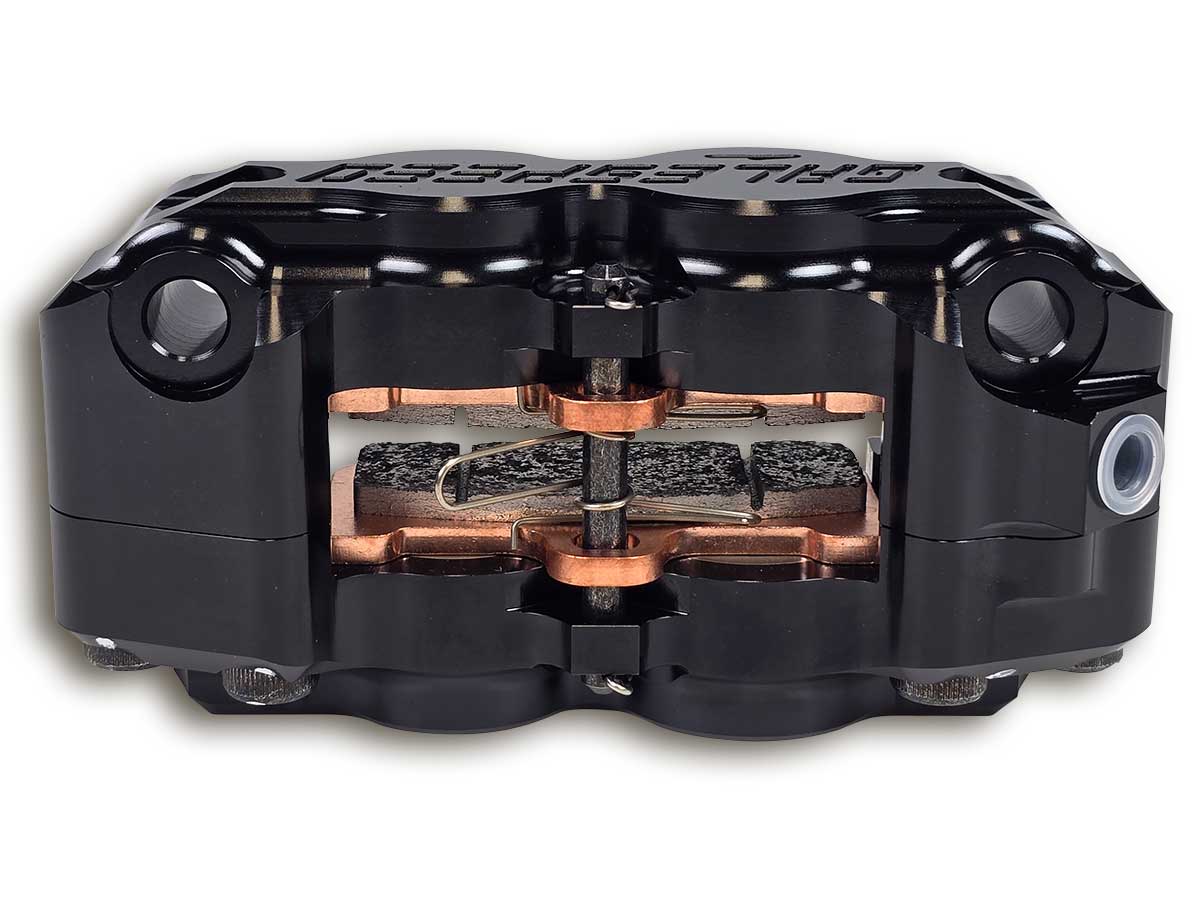 Gale Speed Billet Radialbremszange 108 mm Aufnahme 34/30 mm Kolben links von oben