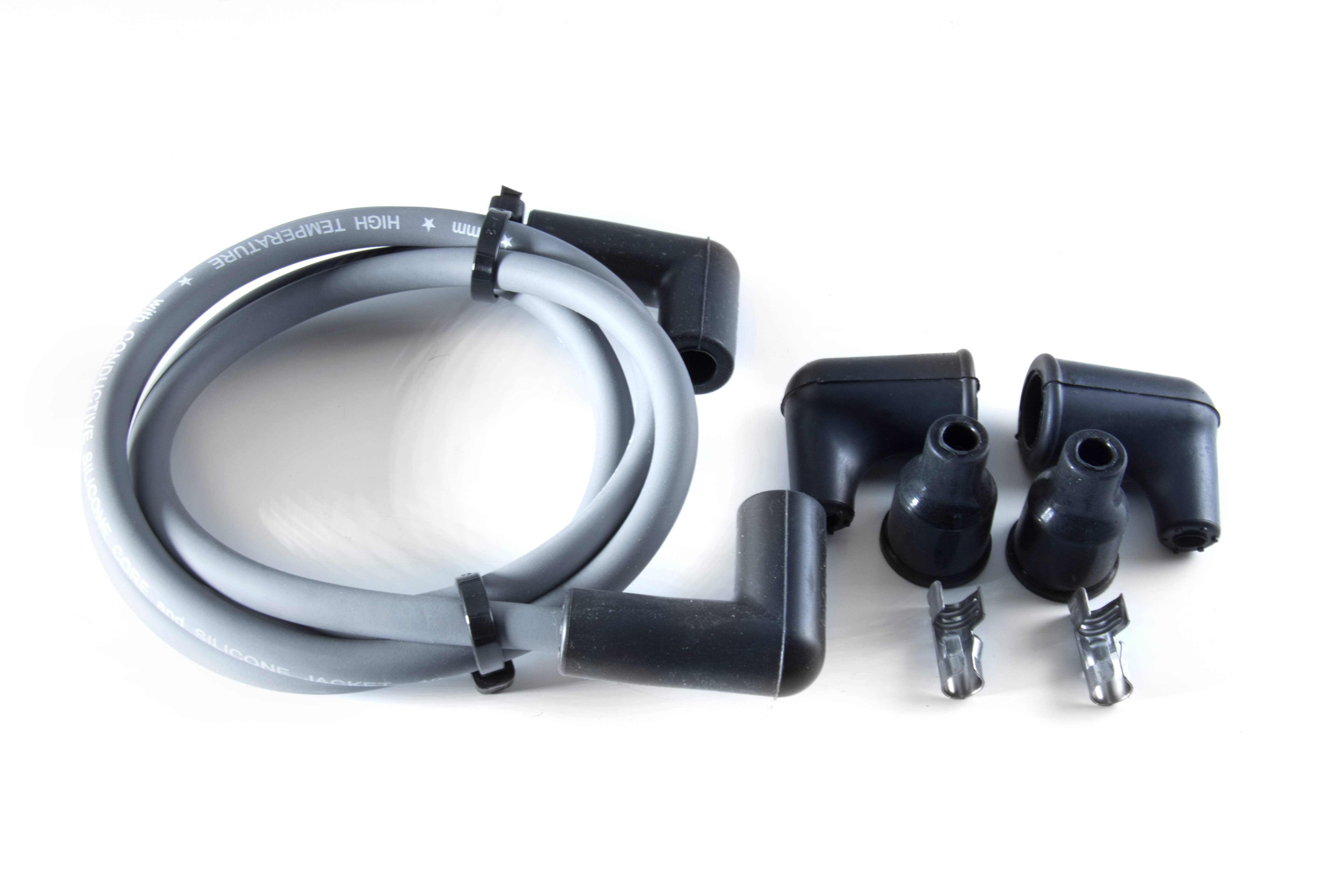 Dyna Zündkabel mit Graphitabschirmung und zwei 90° Kerzensteckern, grau, 8 mm