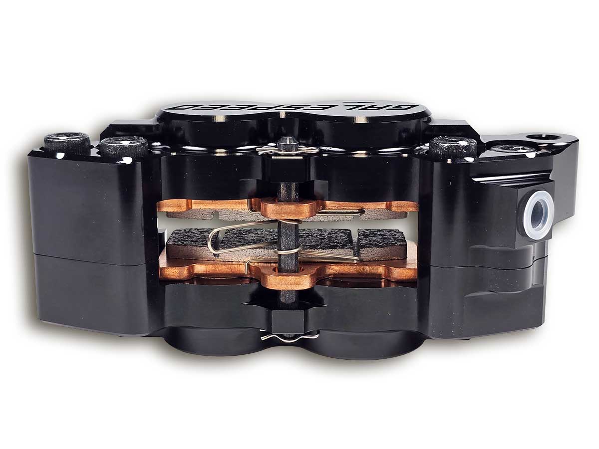 Gale Speed Billet Axialbremszange links 40 mm Aufnahme und 34/30 mm Kolben schwarz oben