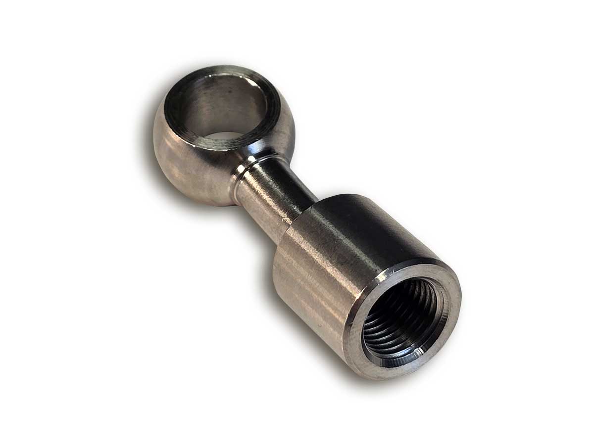 15° gewinkelter Adapter für Radialbremszylinder mit Innengewinde M 10 x 1 auf Ringöse 10 mm